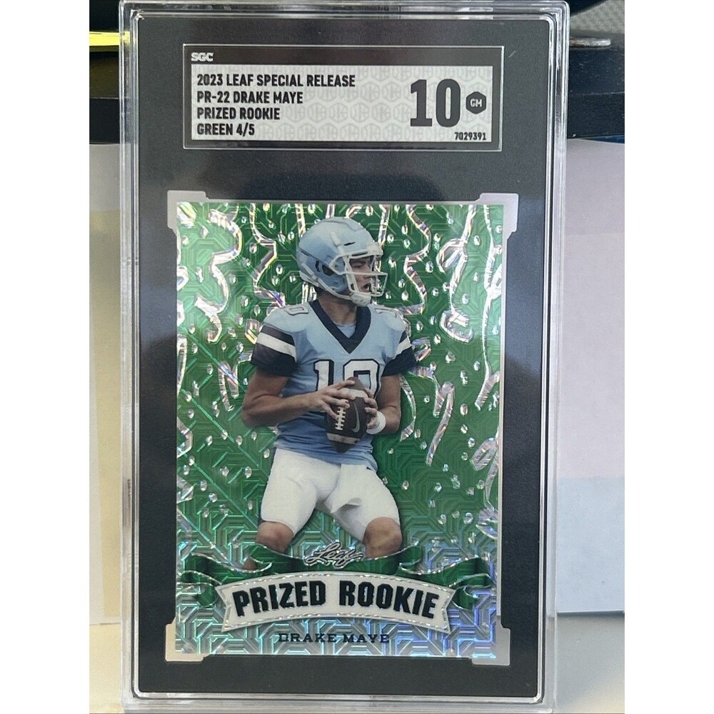 Drake Maye 2023 Leaf Prized Rookie Green 4/5 - Patriots Super Bowl MVP SGC 10